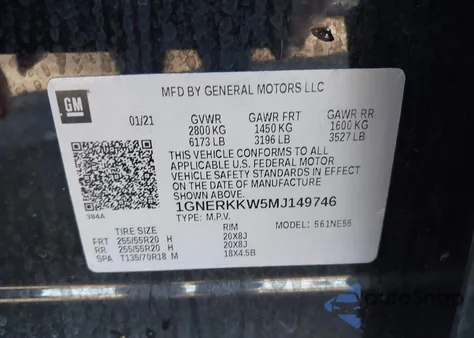 2021 Chevrolet Traverse Fwd Premier z USA, uszkodzony, nr VIN 1GNERKKW5MJ149746
